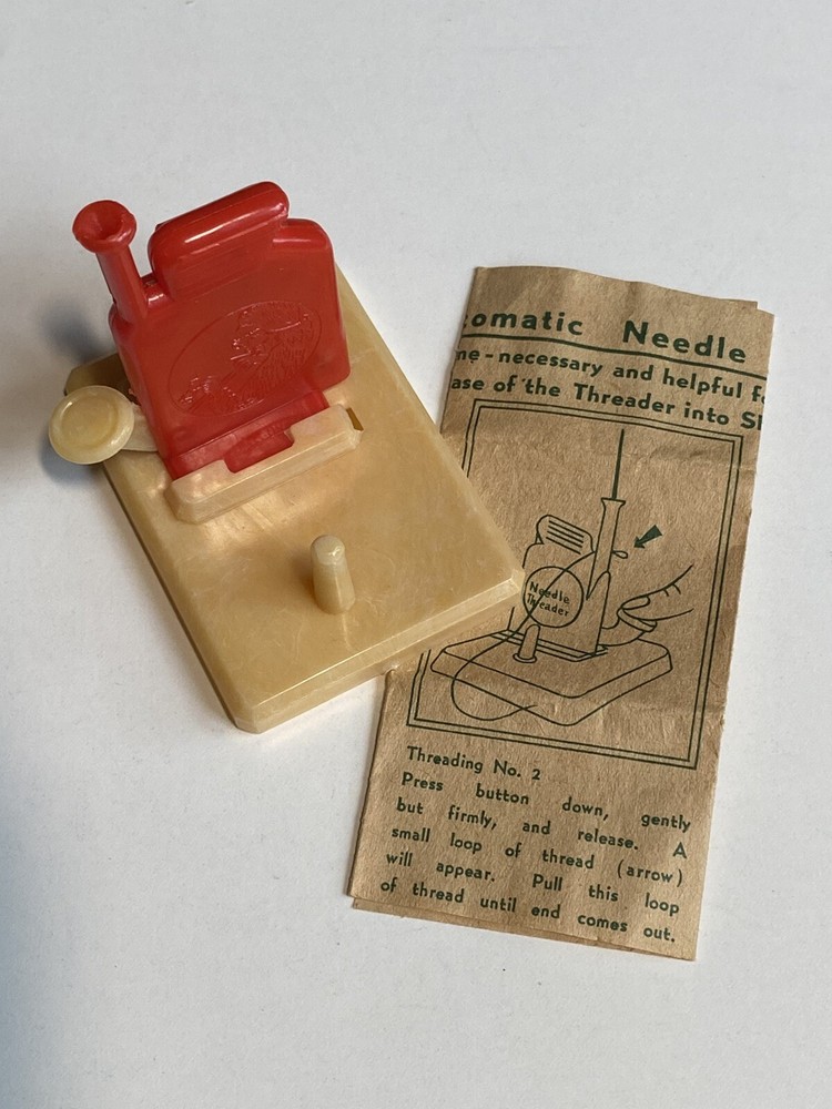 MCM Automatic Needle Threader with Instructions Vintage Sewing Notions Plastic