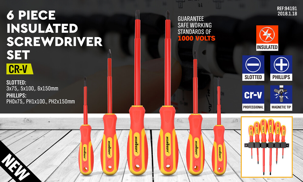 6pc 1000V Insulated Screwdriver Set with Magnetic Tips, New