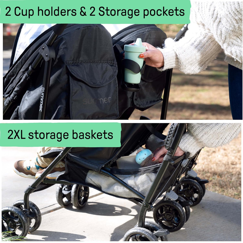 3Dlite Folding Lightweight Side by Side Double Stroller with 5-Point Safety Harn