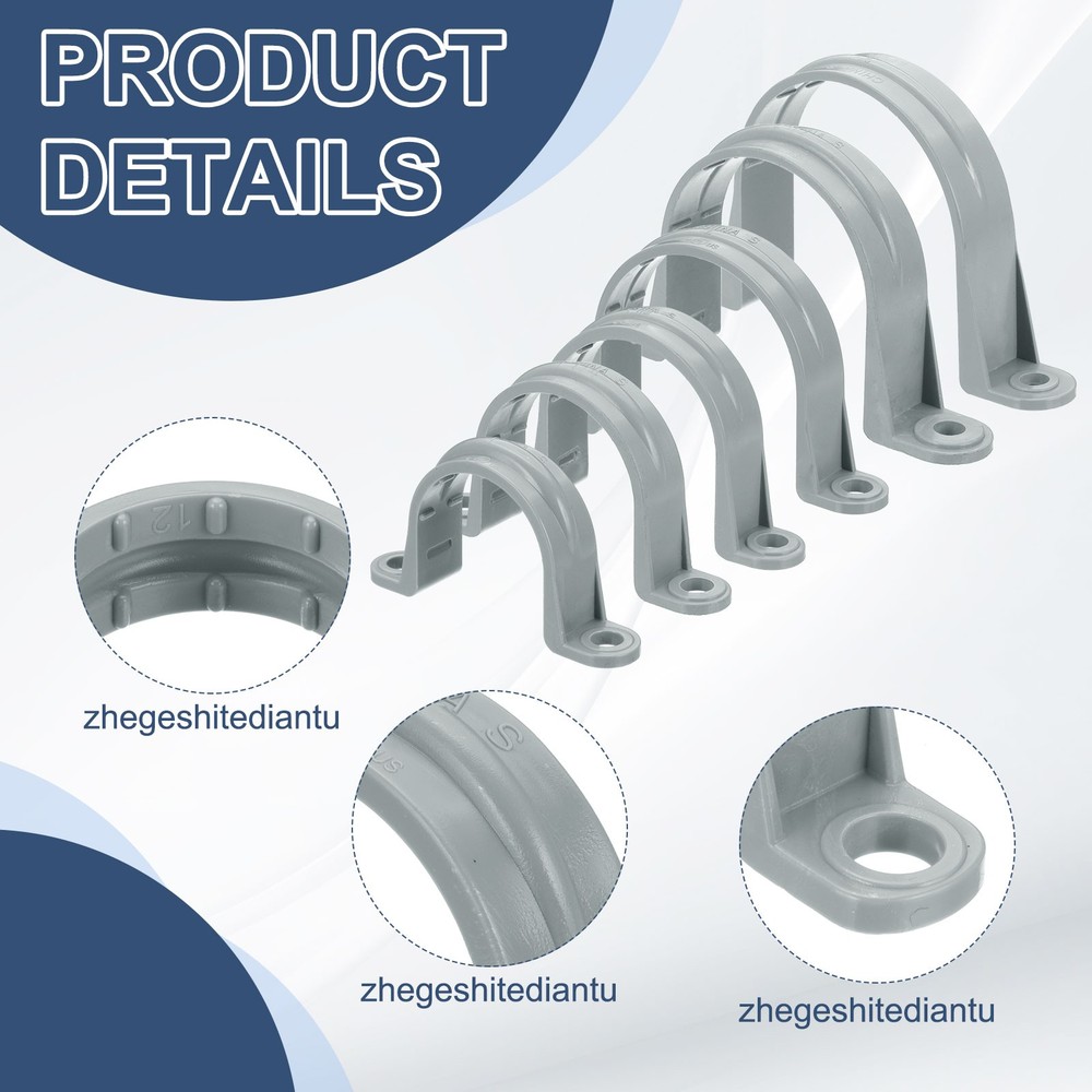 6Pcs 3" Plastic Conduit Clamp Pipe Strap 2 Hole Conduit Strap Gray