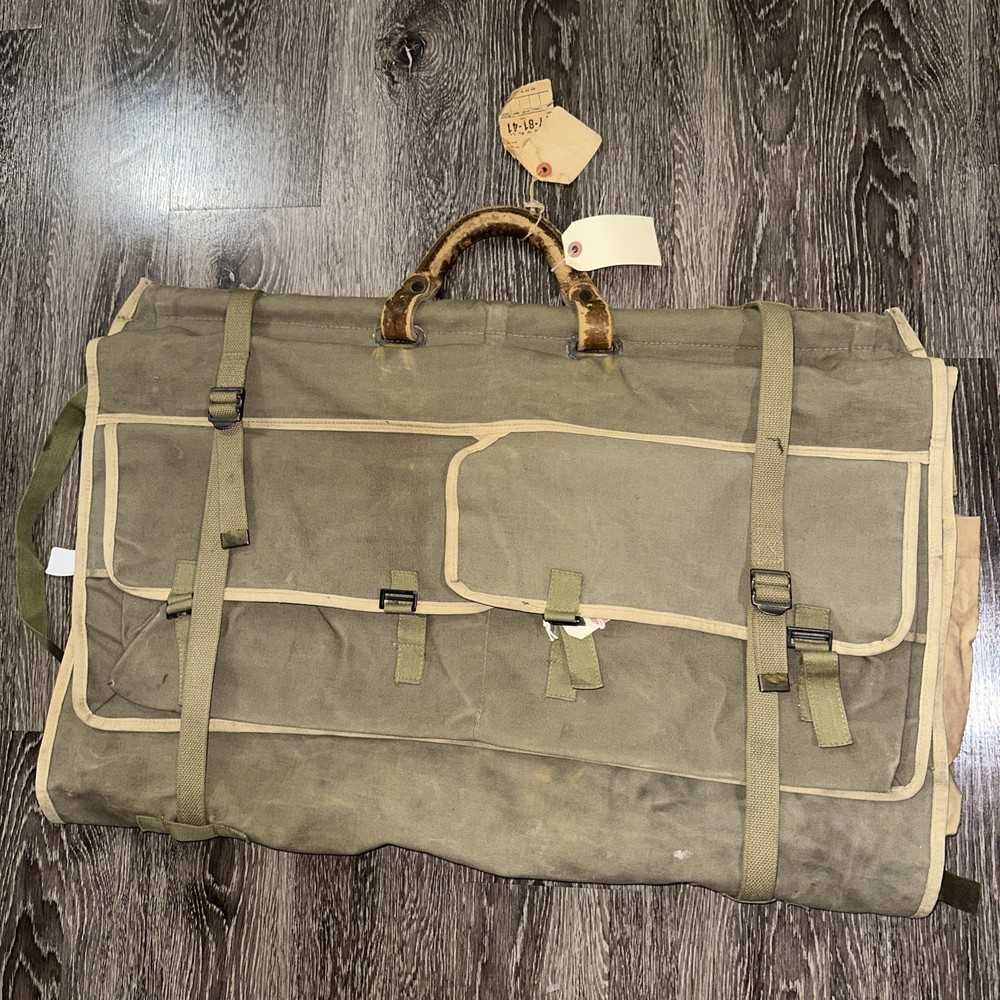 1940-43 WWII United States Marine Corps USMC Officers Canvas Garment Bag Vintage