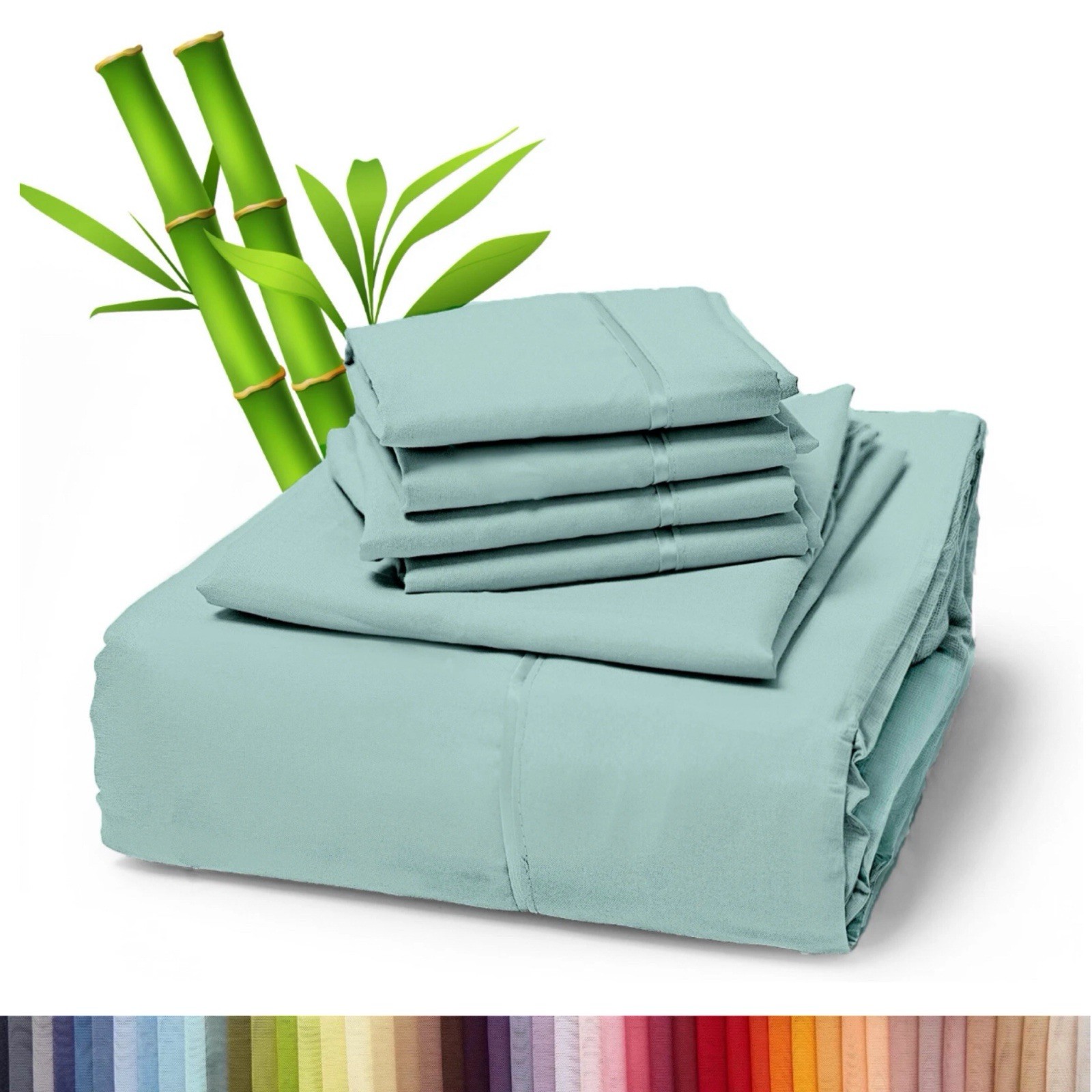 6 Piece Premium Bamboo Sheet Set, Deep Pockets, 50 Colors, 2200 Count, Soft