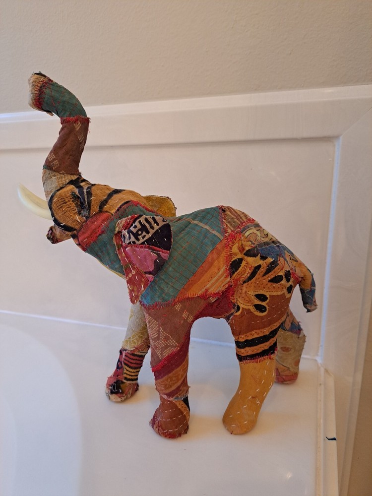 Antique Vintage Indian Patchwork Embroidered Stuffed Elephant Boho