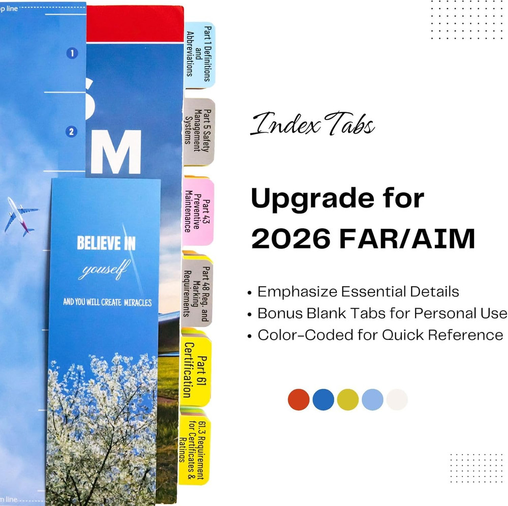 FAR/AIM 2026 Index Tabs for Private Pilot Color-Code & Laminated Book Tabs