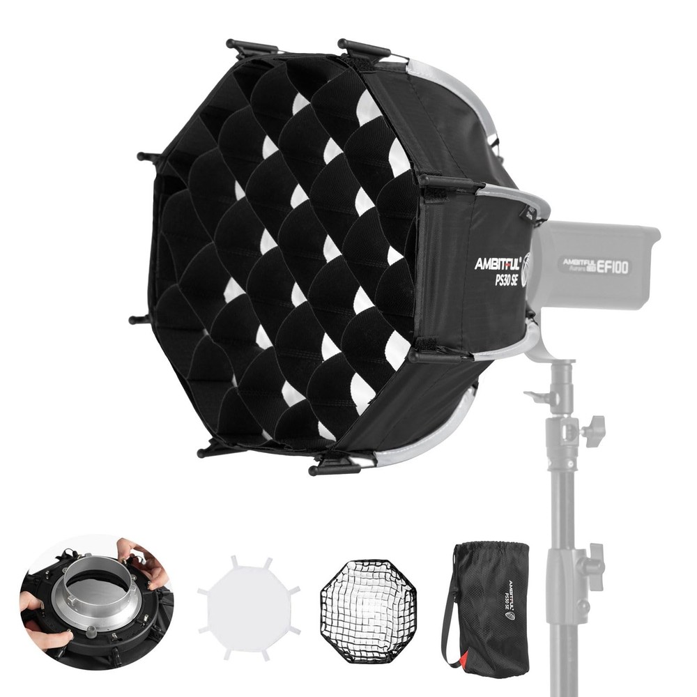 AMBITFUL 11.8"/30cm Mini Softbox Quick Release & Fold Soft Box Bowens Mount w...