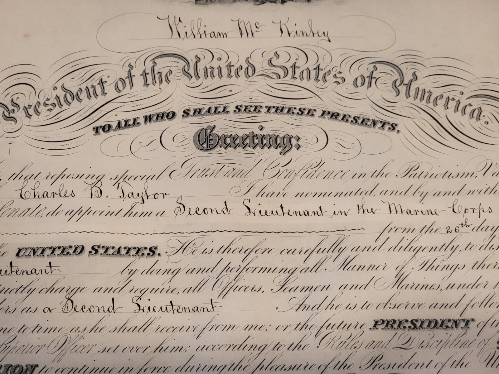 🌟 RARE President William McKinley SIGNED U.S. Marine 1900 Military Appointment