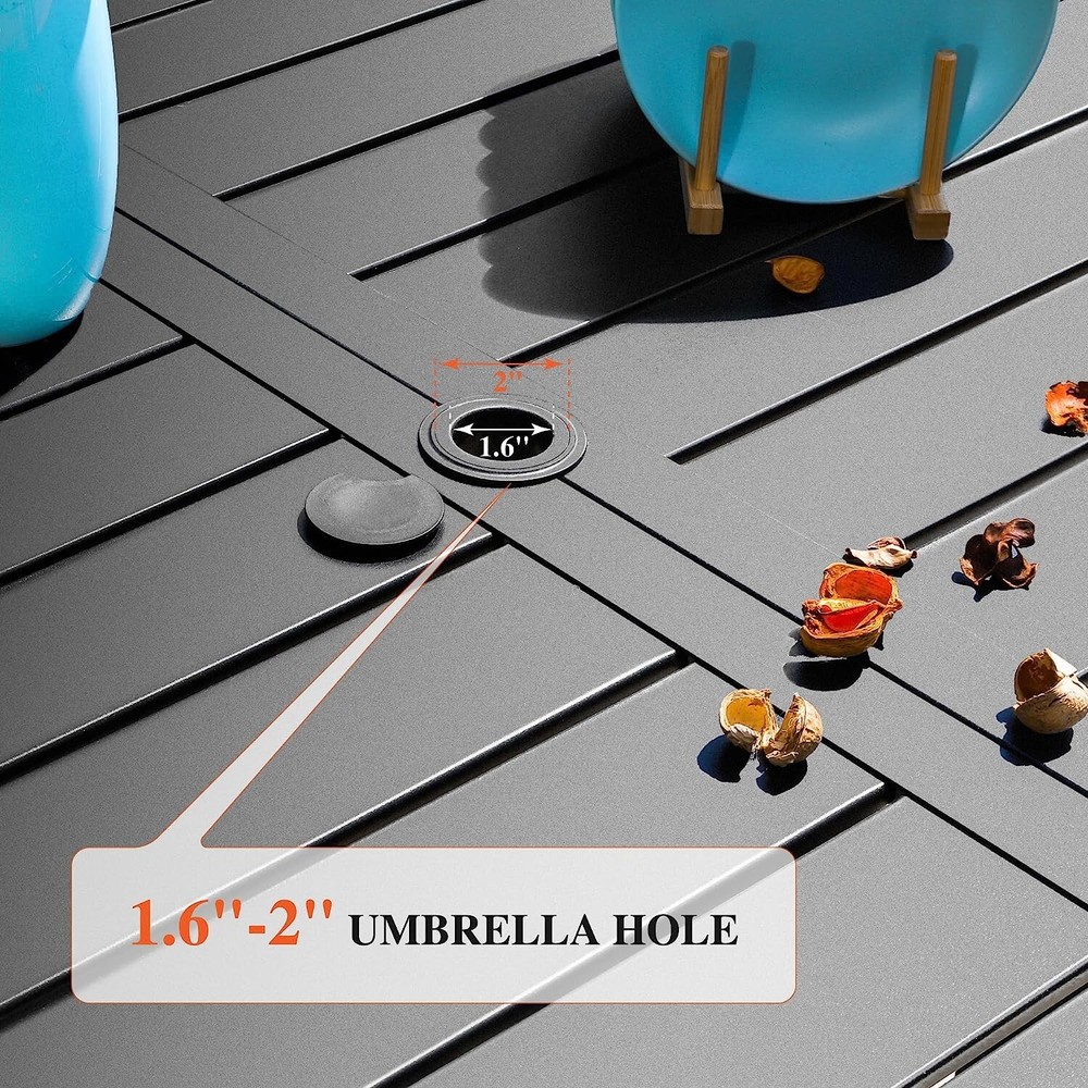 Outdoor Patio Dining Table with Umbrella Hole Rectangular Table Black