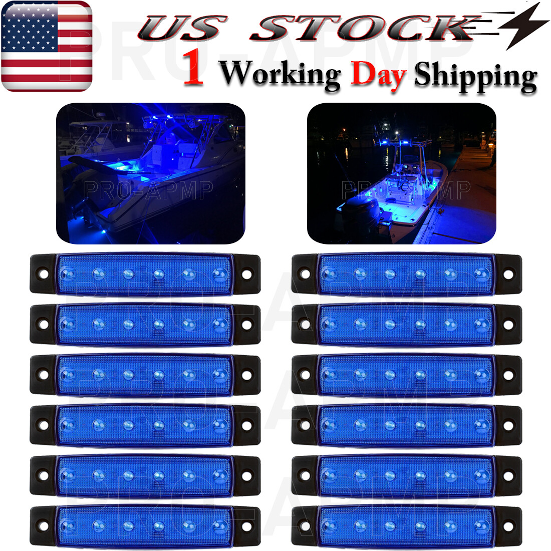 12 Pcs Marine Boat LED Deck Courtesy Lights Waterproof Blue Stern Transom Light