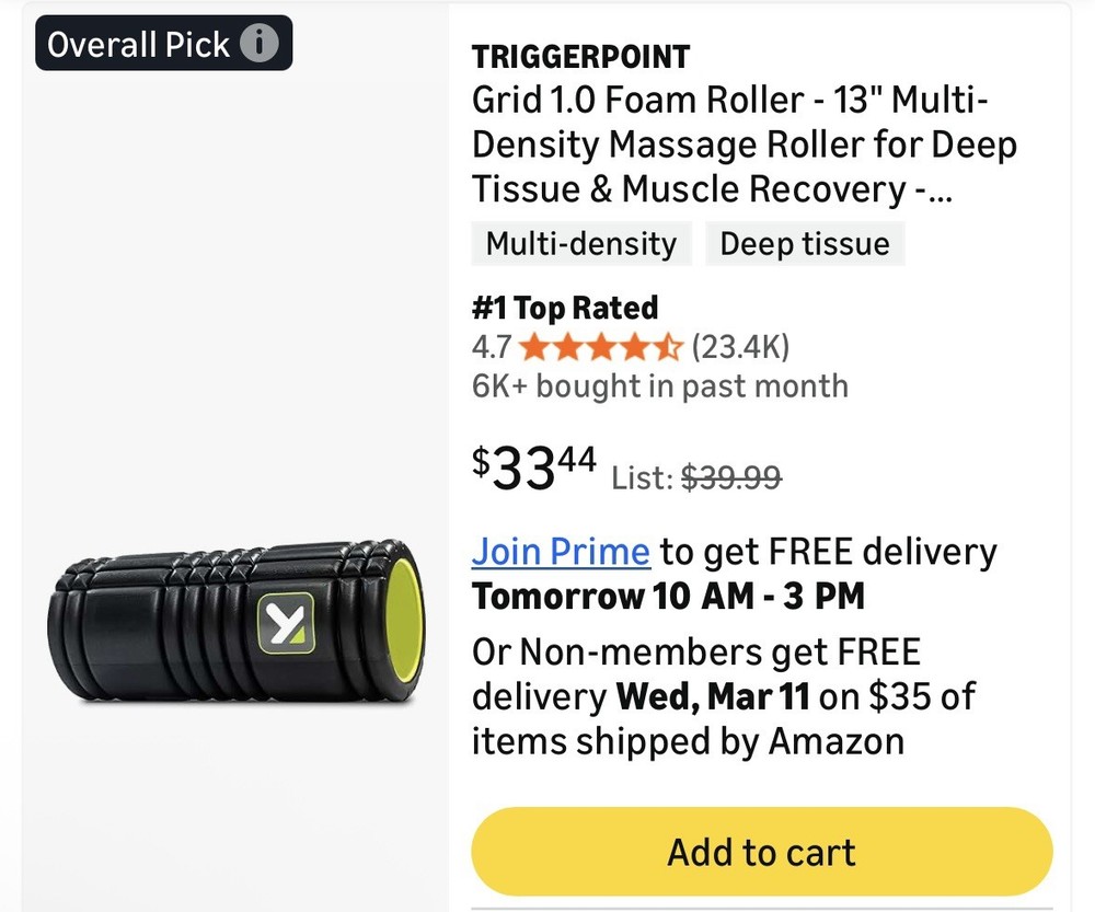 Foam Roller Trigger Point Performance TPT-GRDBW The Grid Black Roller Stretch