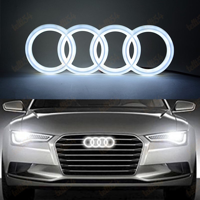 Chrome For Audi Grille Front Hood A1 A3 A4 A5 A6 A7 Q3 Q5 Q7 LED Emblem White