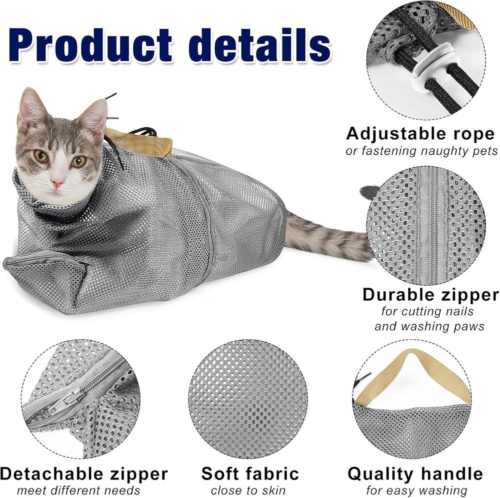 Cat Grooming Muzzle Mesh Bag Kitten Bath Restraint Breathable Adjustable