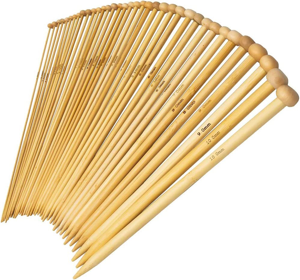 36PCS Bamboo Knitting Needles Set, Betybedy Single Pointed Knitting Needles
