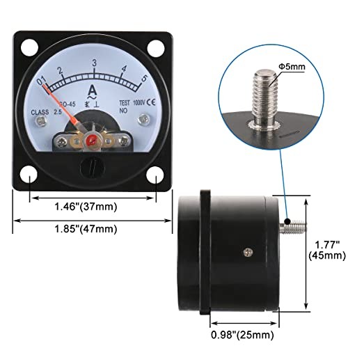 Round Ammeter SO-45 Analog Panel Meter Class 2.5 Accuracy AC 0-5A Black