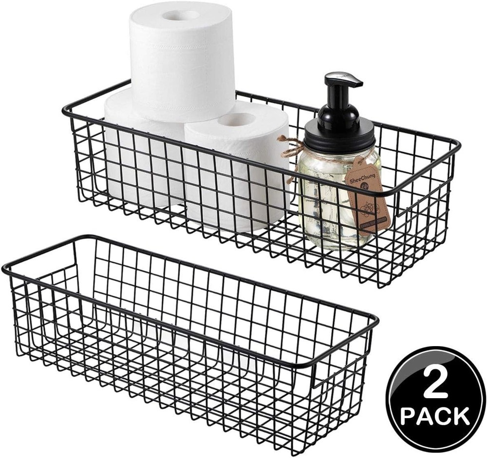 Freestanding Rustic Wire Baskets - 2 Pack for Versatile Storage Solutions