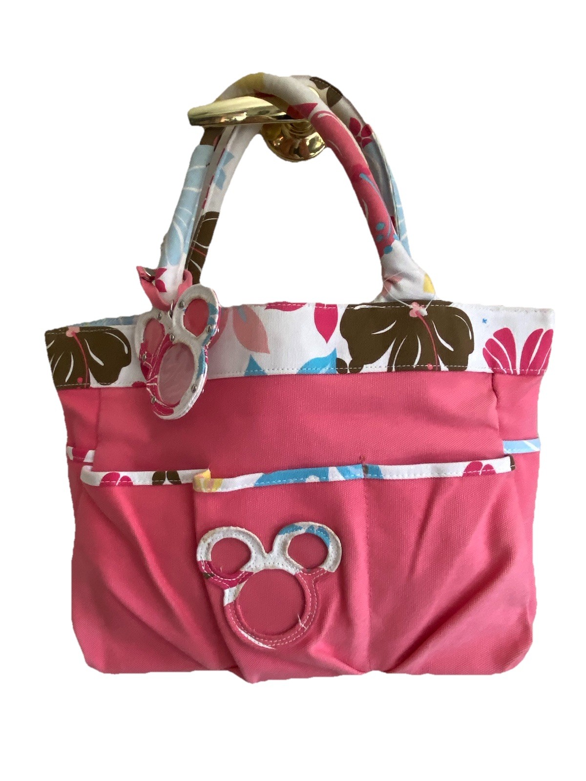 DISNEY Girls Minnie Canvas Beach Tote/bag Hot Pink 14” x 11” Pockets (Set of 2)