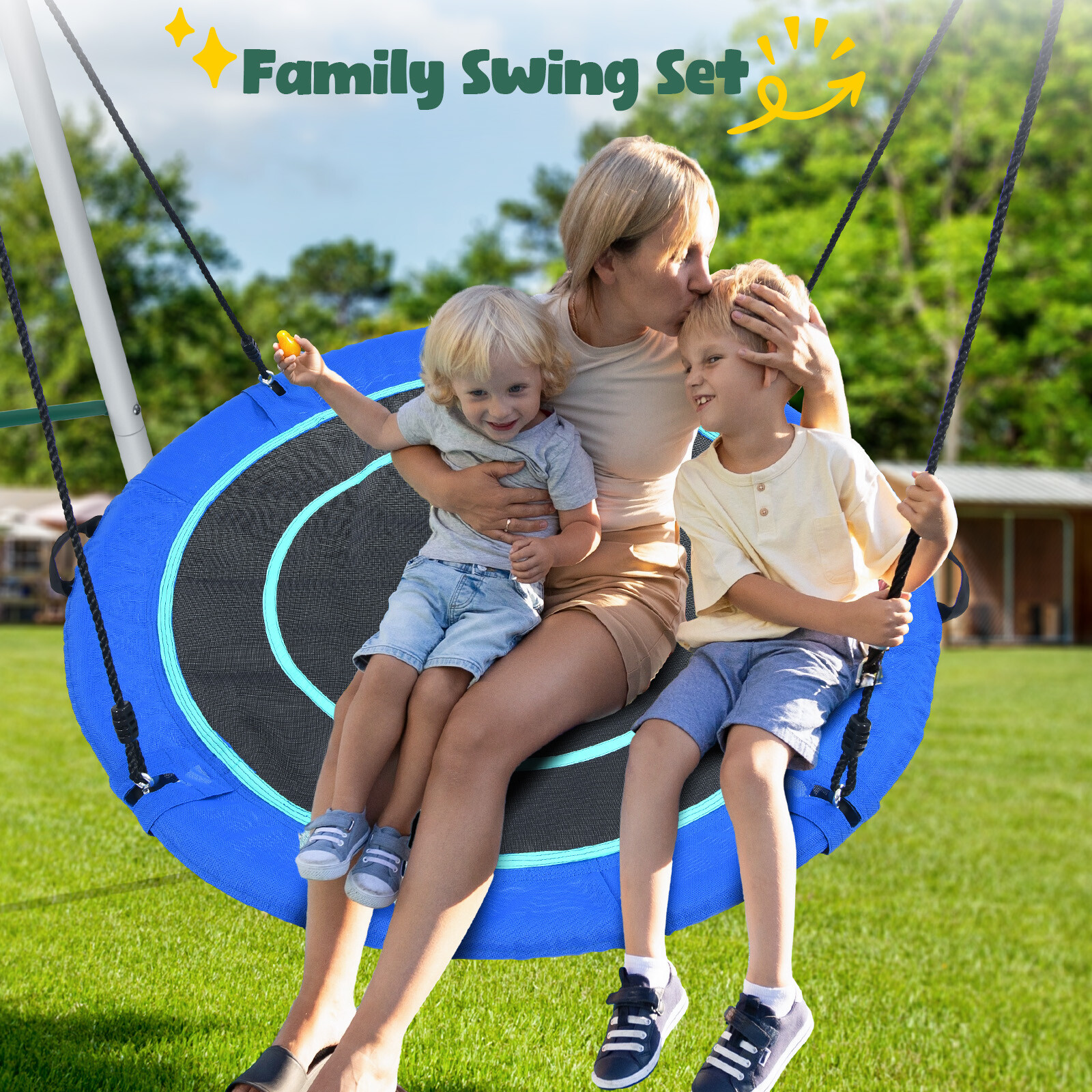 500lbs Metal Swing Set for Backyard Heavy Duty Frame with 50" Large Saucer Swing
