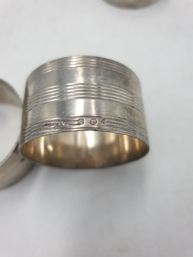 Vintage Continental Solid Silver Hallmarked Round Napkin Rings Ringed Detail 3PC