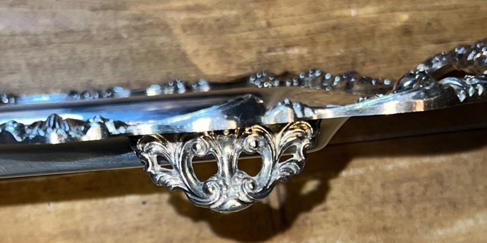 Vintage Rectangular Heavy Footed Leonard Silverplate Butlers Serving Tray 25”