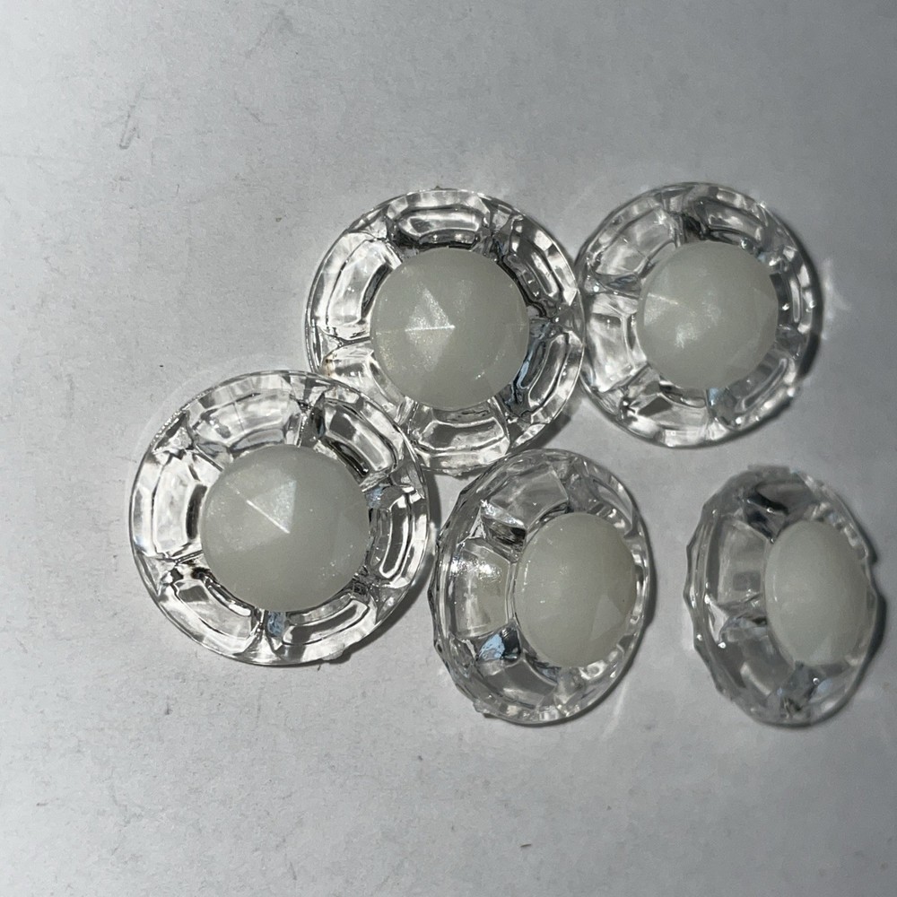 5 Plastic Clear Plastic & White Buttons Snap Together 3/4”