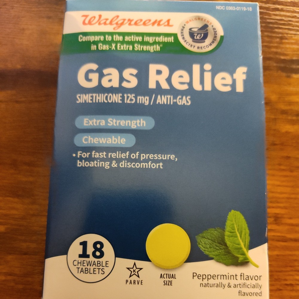 Walgreens Gas Relief Chewable Tablets Peppermint 18 count exp: 06/2026