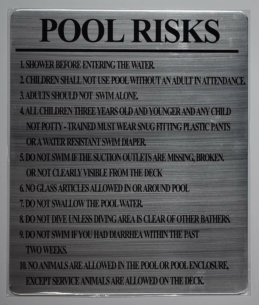 Pool Risks Sign (Silver, Rust Free Aluminium 10x12)-REF24-1027