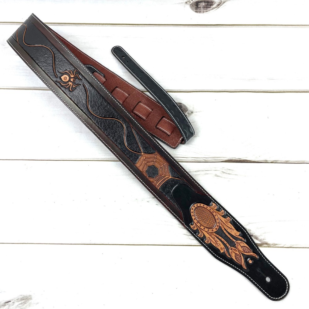 Walker & Williams LC-38 100% Hand Made Leather Strap with Carved Spider & Web
