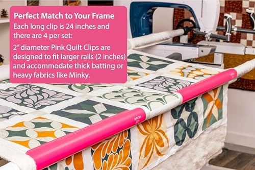 Quilting Frame Rail Clips - 2" Pink Quilt Clips for Rolling Rail Frames