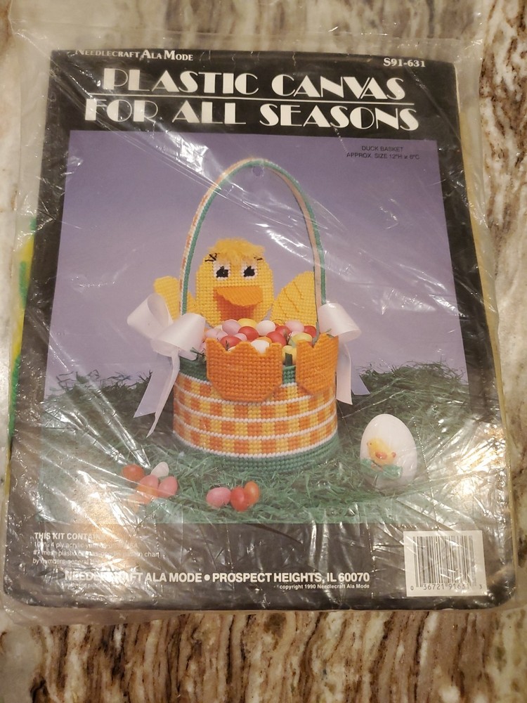 Vintage Needlecraft Ala Mode Plastic Canvas Kit "Duck Basket"