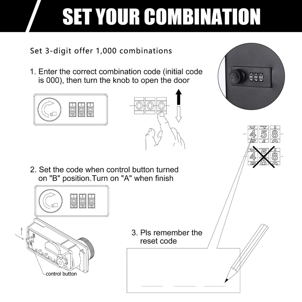 Kikerike Key Box Wall Mount, 48 Hooks & 48 (Combination Lock ), Black