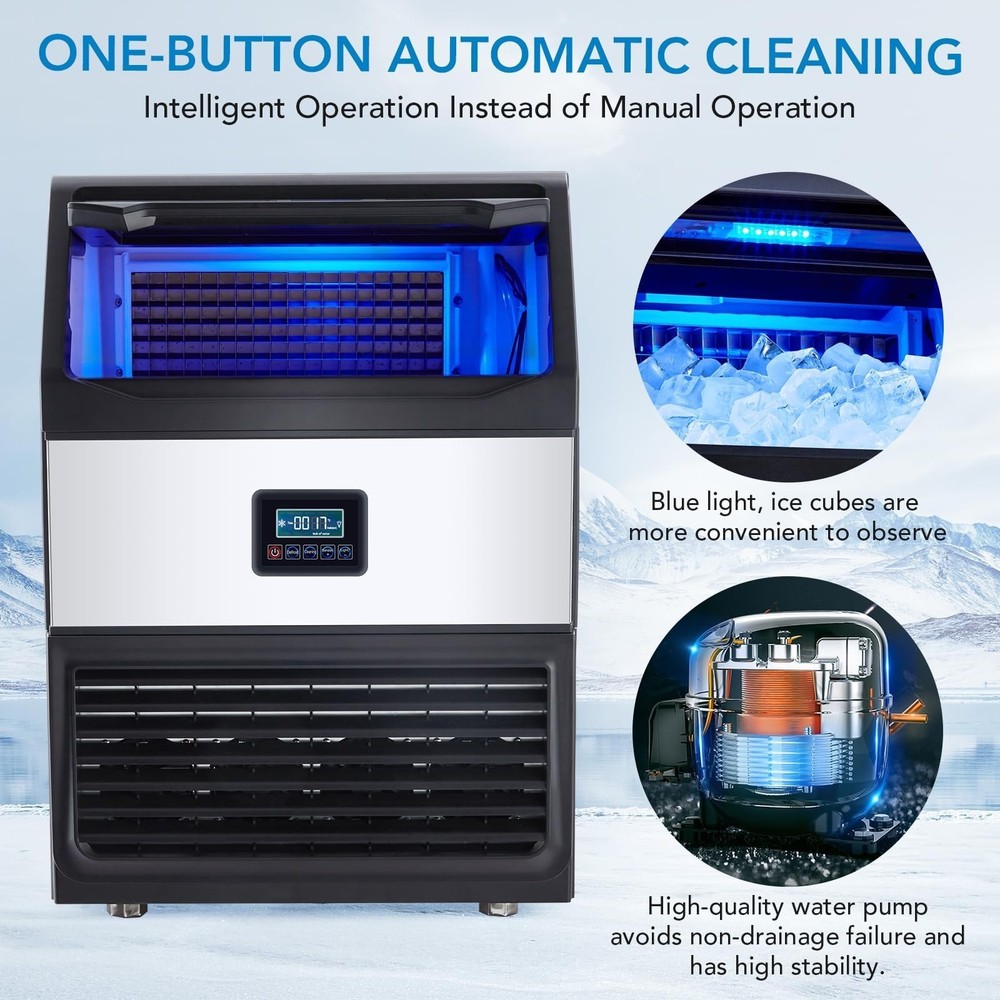 Commercial Ice Maker, 265lbs/24 Hours, Ice Maker Machine with 55lbs Storage Bin