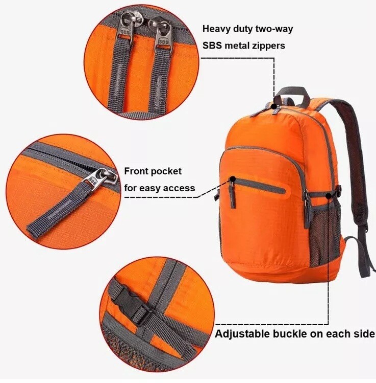 Lightweight 8oz Hiking Foldable Backpack Fold UP Back Pack Water Resistant Black