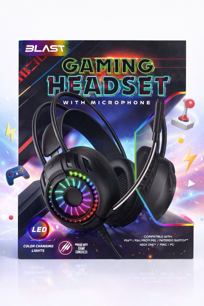 BLAST Gaming Headset LED Color Changing Lights, Microphone, Multi-Platform
