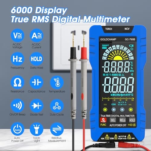 Digital Multimeter TRMS 6000 Counts, Auto-Ranging Voltmeter with NCV, Measures