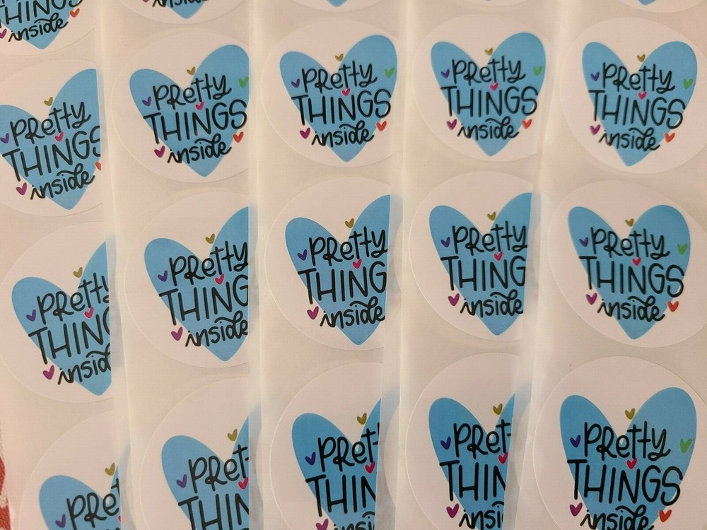 100 PRETTY THINGS INSIDE Stickers Blue Heart 2"