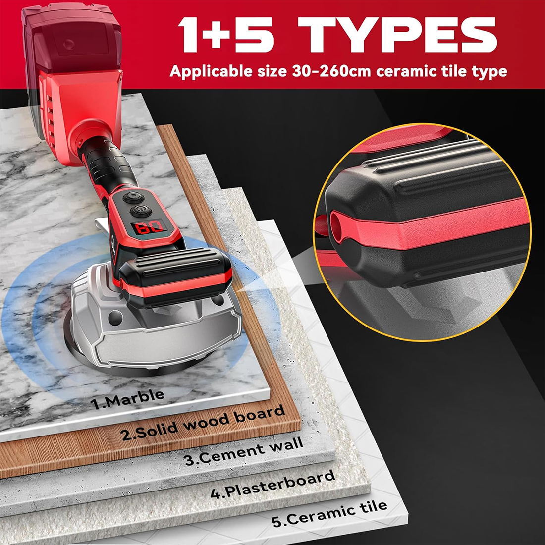 Tile Vibration Leveling Machine for Milwaukee 18V Battery,Suction Cup 8-speeds