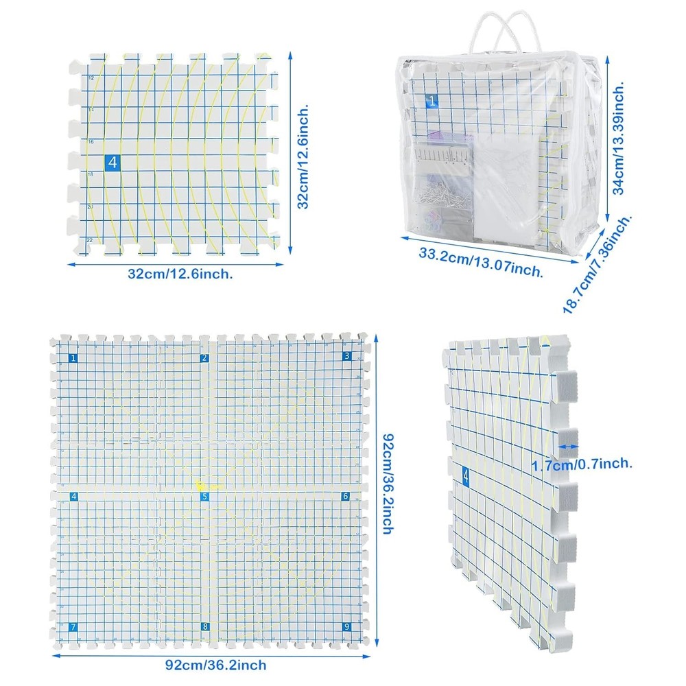 Blocking Mats for Knitting - Extra Thick Blocking Boards with Grids with 22PC...