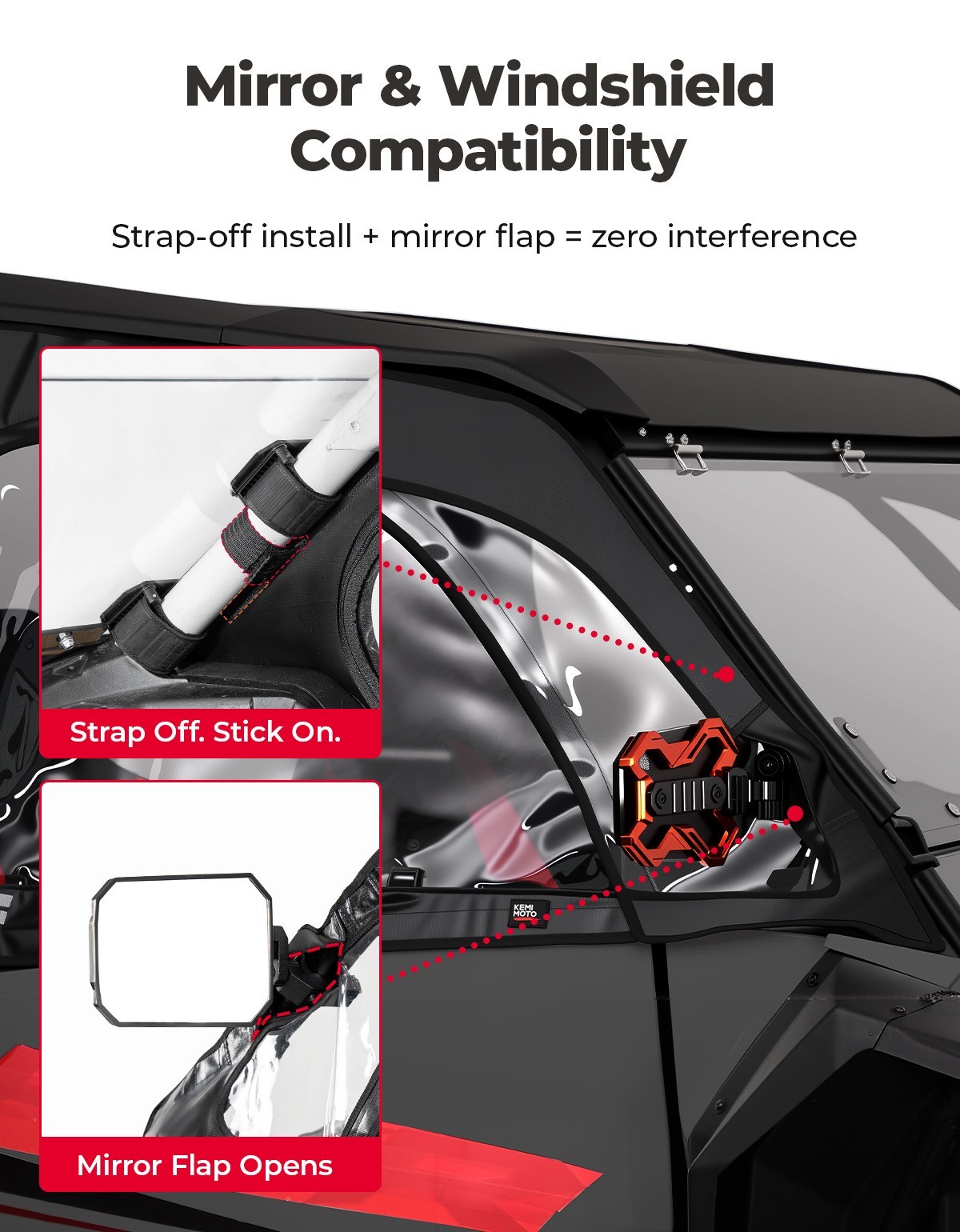 KEMIMOTO UTV Cab Enclosure Set Soft Upper Door for Polaris RZR XP 1000 2024-2025