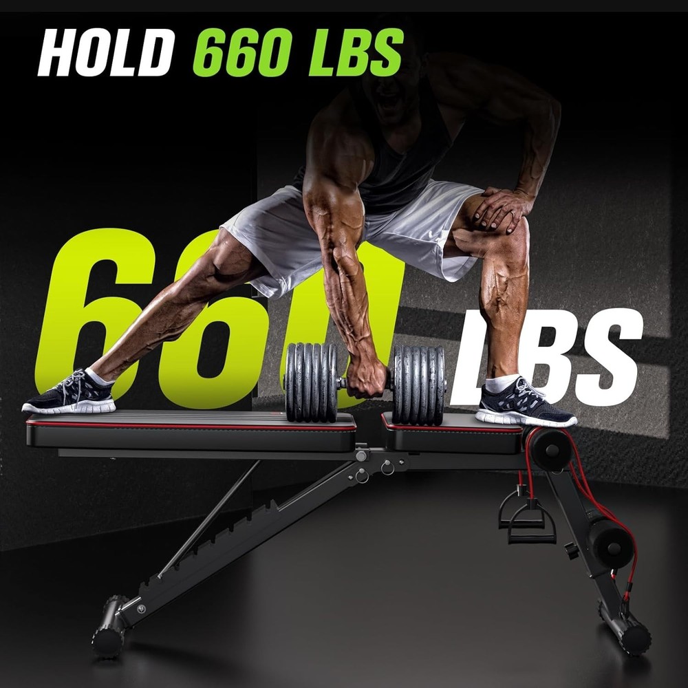 Multi-Functional Folding Weight Bench - 660 lbs Capacity for Safe Home Workouts