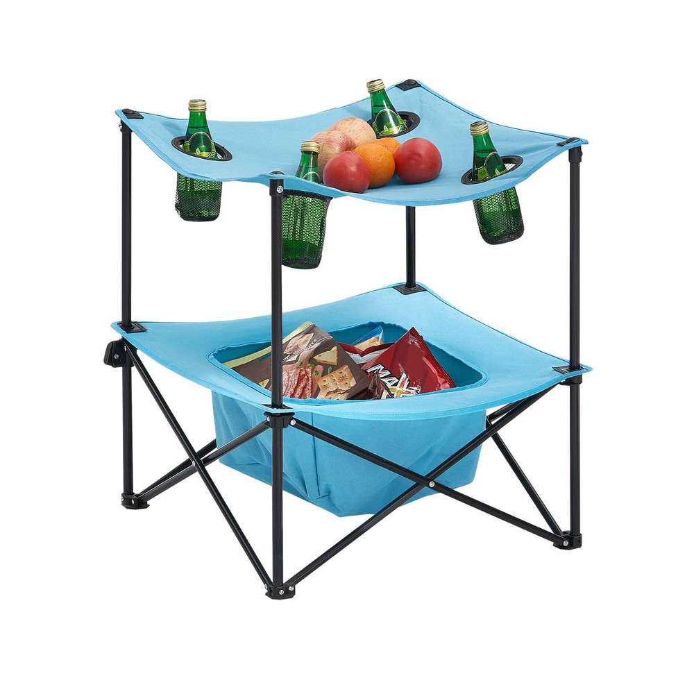 Lightweight Folding Table: 600D Oxford, 66lb Load, 4 Cup Holders, for Camping