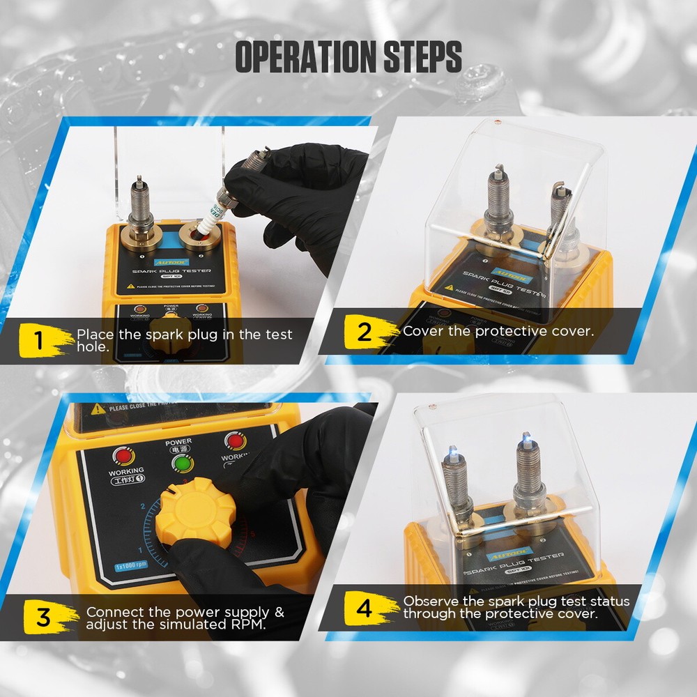 AUTOOL 12V Car Spark Plug Tester Adjustable Dual Hole Ignition Diagnostic Tool