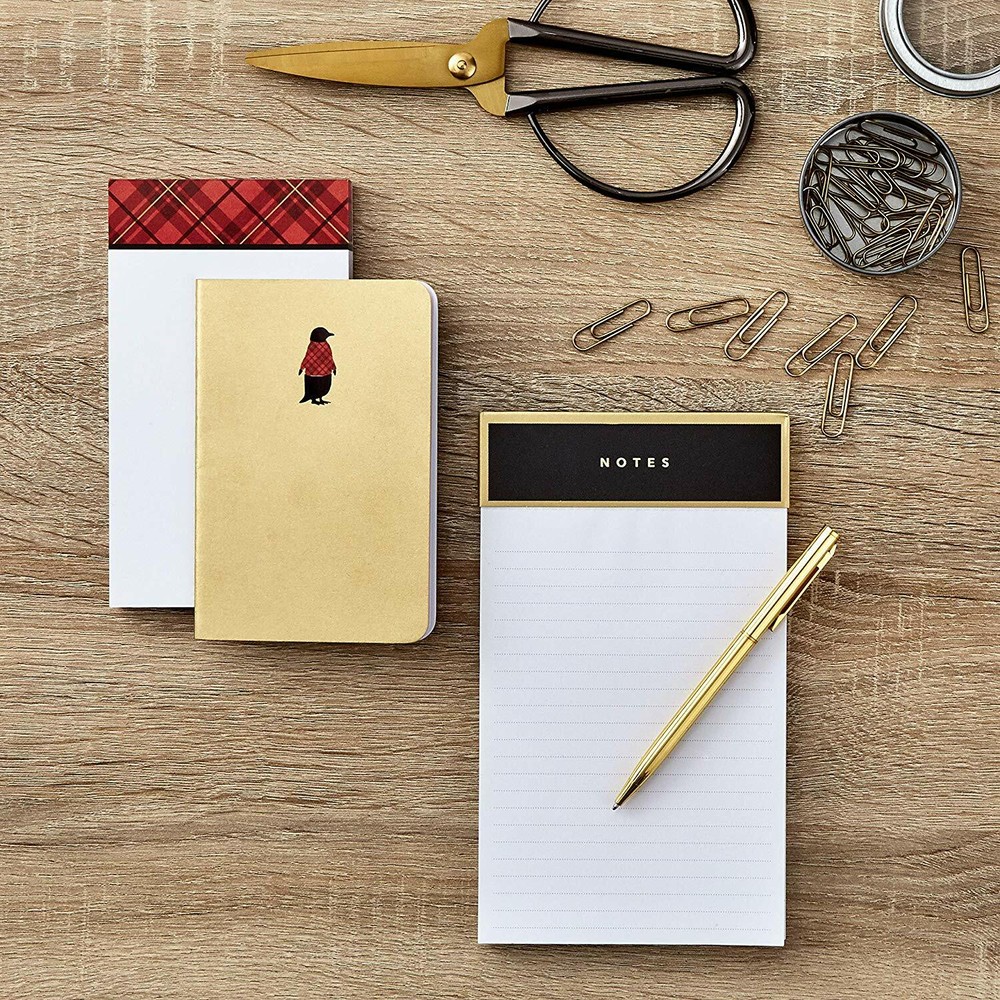 Hallmark Notepad Bundle with Pen, Plaid Penguin (3 Notepads, Assorted Sizes)