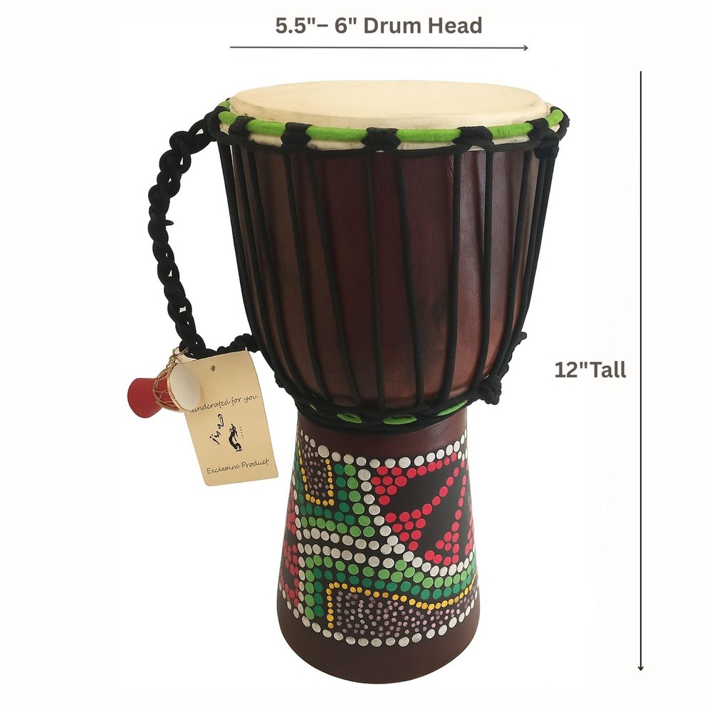 Djembe Drum – African Bongo Congo Style Drum – 12" High Solid Mahoga
