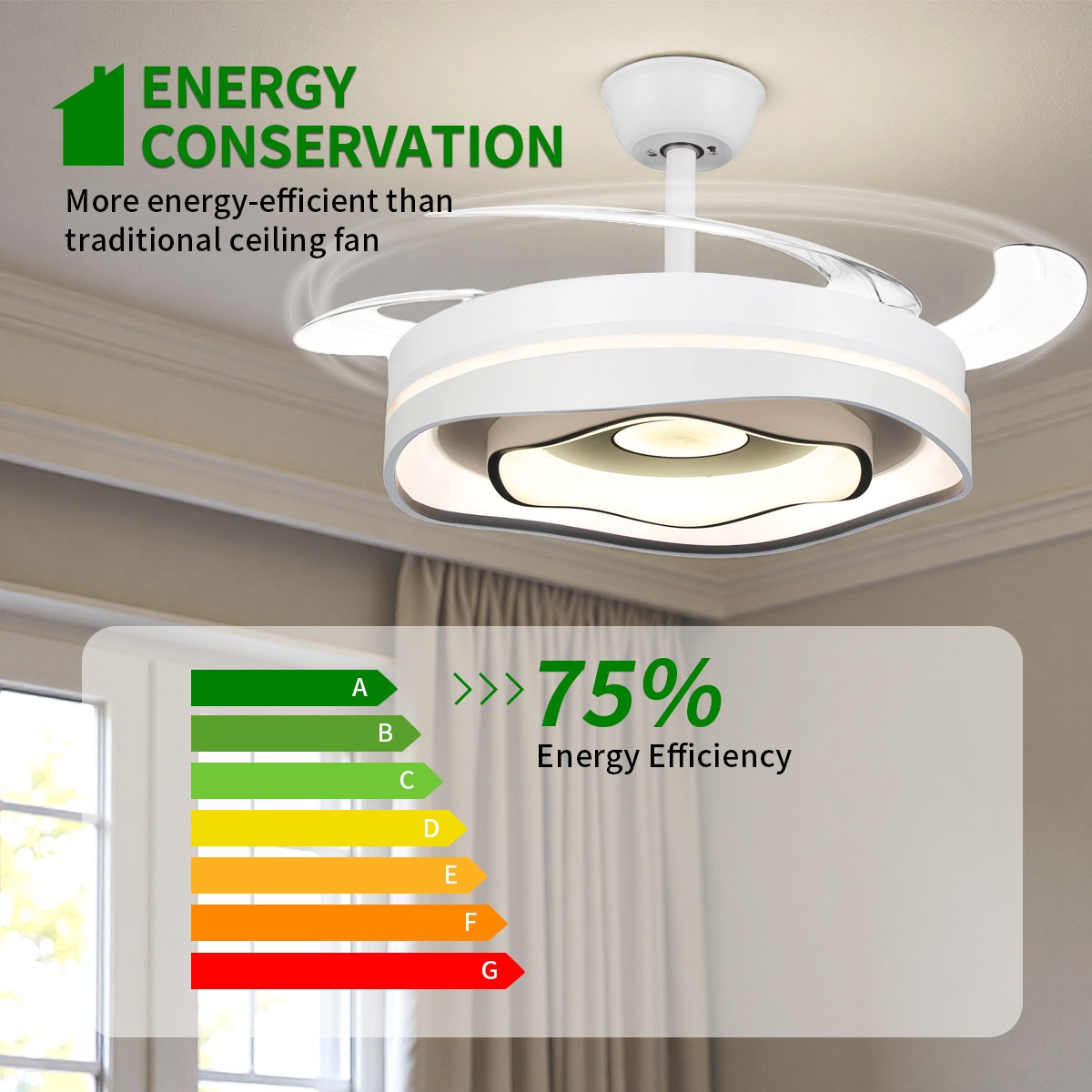 42" Modern 3 Color Light Ceiling Fan w/ Light Remote Control Retractable Blades