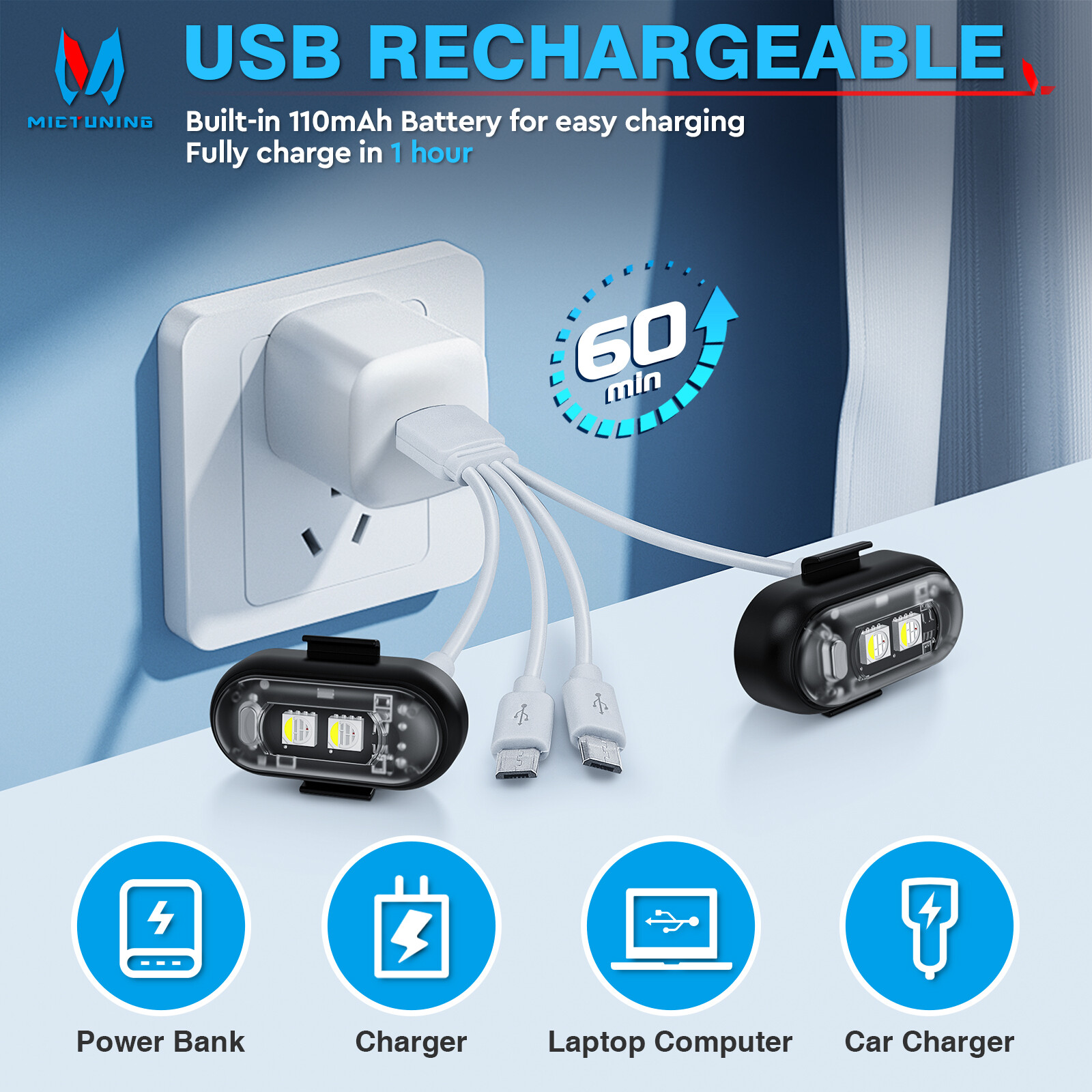 16 PCS Wireless LED Strobe Lights 8 Colors USB Rechargeable Anti-Collision Lamps