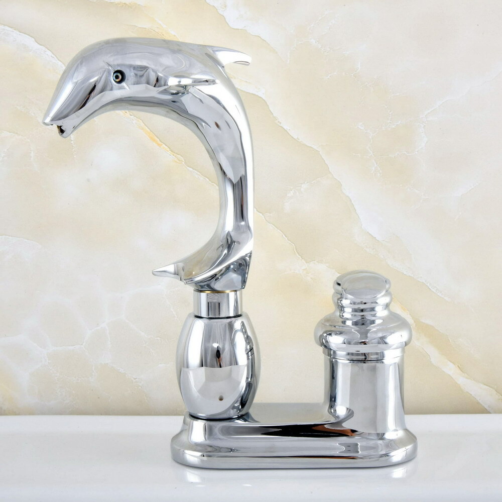 Polished Chrome Dolphin Shape Bathroom Vanity Sink 4" Centerset Faucet ssf838