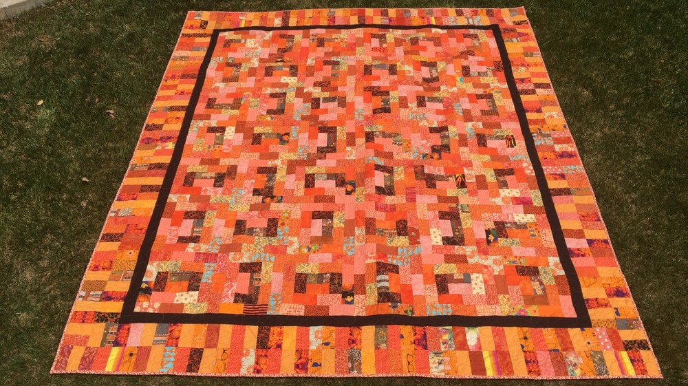 Orange & Black QUILT patchwork, Queen/ King size  91" X 102"