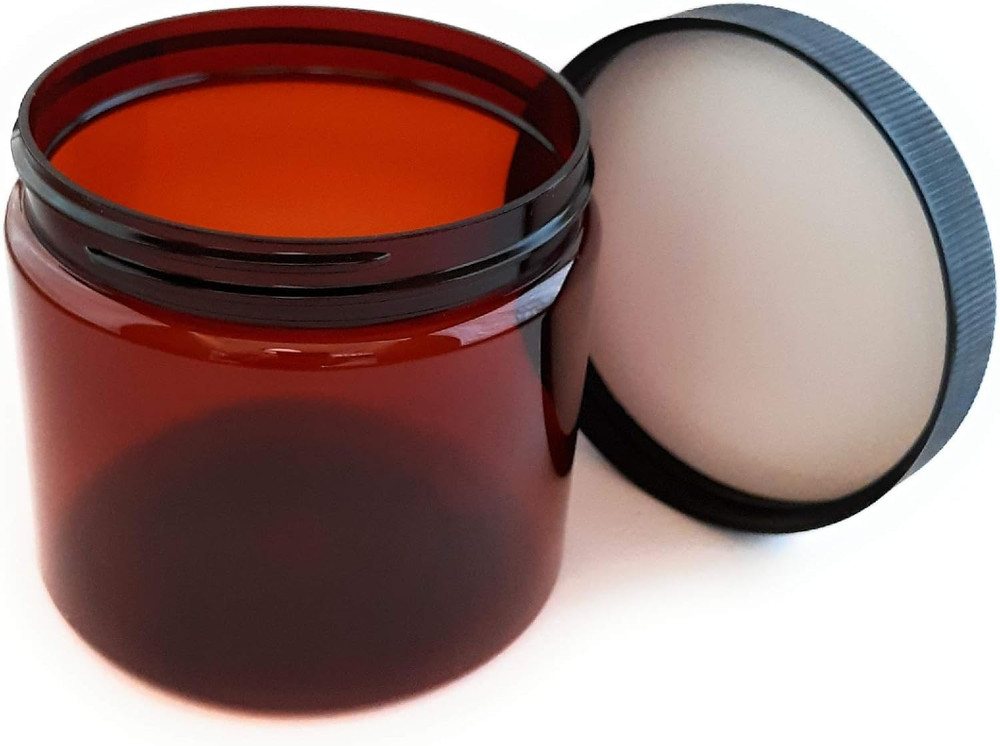 Amber Plastic Jars 16 Ounce with Black Lids (4-Pack) Refillable Empty Storage Co
