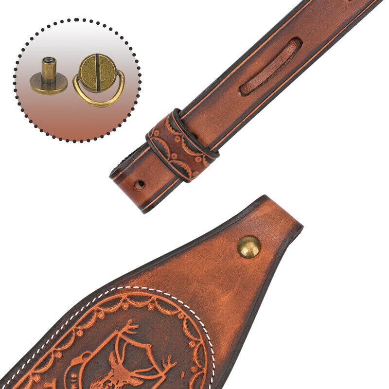Tourbon Retro Leather Rifle Sling Gun Ammo Carrying Strap w/Knife Sheath Pocket