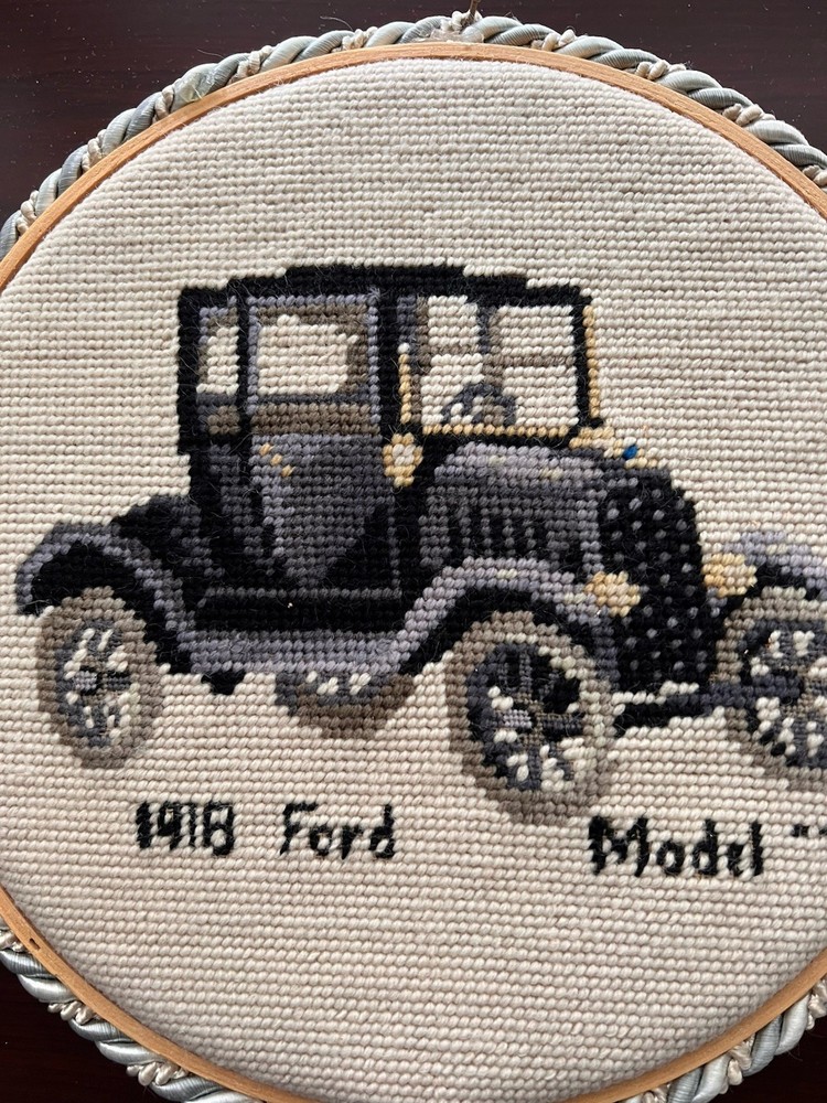 1918 Ford Model T framed needlepoint