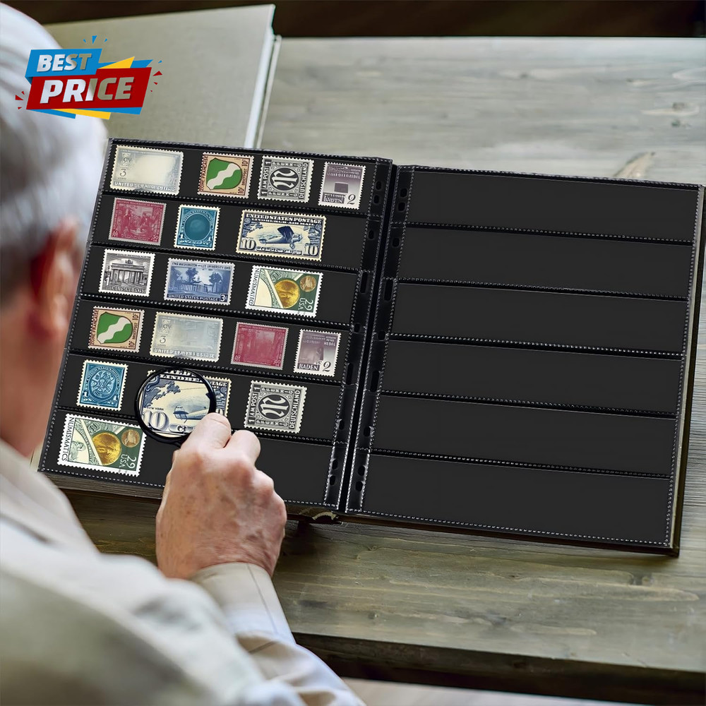 20 Sheets Stamp Pages Collector Album Binder Standard 9 Hole Binder Sleeves for